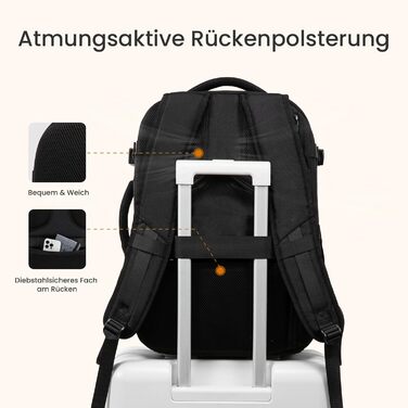 LOVEVOOK Рюкзак для ручної поклажі, великий, розширюваний, туристичний, чоловічий, для ноутбука 17 дюймів, 50L, чорно-сірий