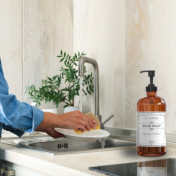 Набір дозаторів для мила з прозорого скла (2 шт.), 473 мл, коричнева скляна чаша, чорний пластиковий насос, для ванної та кухні