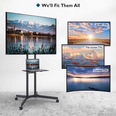 Підставка для телевізора BONTEC на колесах, регульована по висоті, для LCD LED OLED Plasma, 32-85 дюймів, до 60 кг, VESA 600x400 мм, чорний