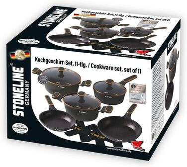 STONELINE 11-Piece Pan and Pot Set, Pot Set with Lids, Induction Cookware Pan, Suitable for All Cooktops, Cookware Set with Non-Stick Coating with Real Stone Particles, Color: Cream