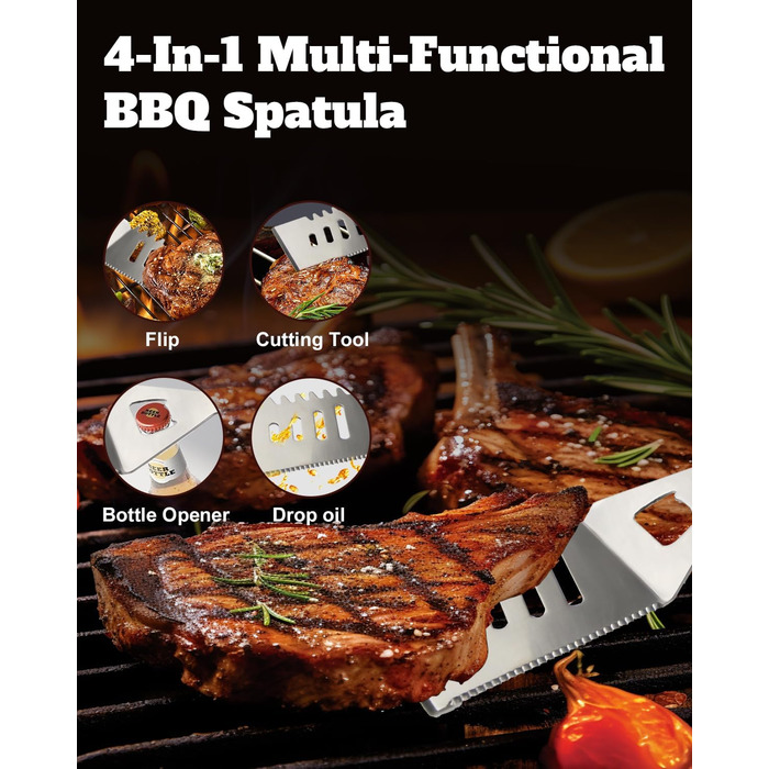 Набір гриль-посуду 11 предметів, 34 см, нержавіюча сталь. Комплектація: щипці, виделка, кейс. Практичний багатофункціональний набір для барбекю, подарунок для чоловіків (срібний)