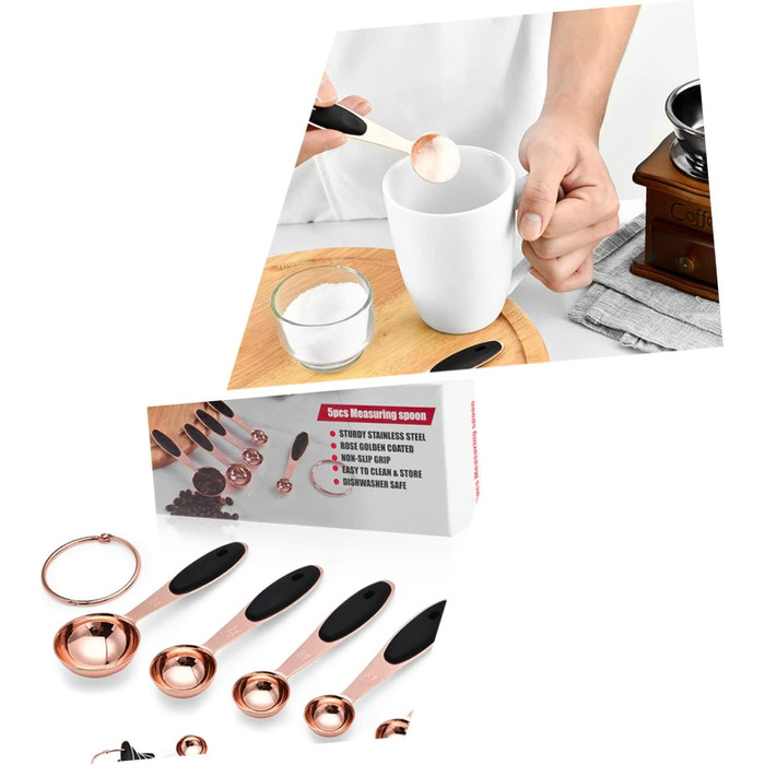 MAGICLULU Stainless Steel Measuring Spoon Set in Rose Gold - Kitchen Utensils with Precise Engraving for Baking and Cooking. Stackable Design, Compact Storage