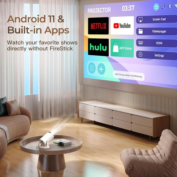 Портативний проєктор LYNCAST HY300 Pro з Wi-Fi, Bluetooth та Android 11: 1080P/4K, поворотний на 180°, для домашнього кінотеатру та на відкритому повітрі