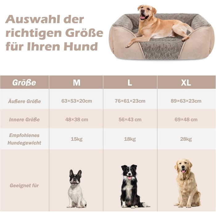 JOEJOY Dog Bed, Medium Dogs, Dog Basket Fluffy Washable, Non-Slip Anti-Anxiety Dog Beds, Dog Baskets for Medium and Large Dogs and Cats, 76x61x23cm (L 89 x W 63 x H 23 cm, Brown)