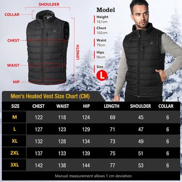 Обігріваючий жилет для чоловіків з акумулятором 10000mAh, USB, 3 режими температури, 4 зони обігріву, XL, чорний