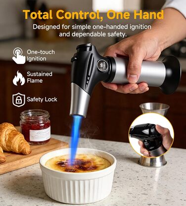 Кулінарний пальник Ankway для карамелізації та фламбування, газовий пальник для крем-брюле з замком безпеки, регульований, чорний (без бутану)