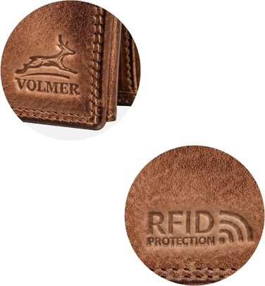 Fa.Volmer® Leather Wallet for Men with RFID Protection | Extra-Stable Double Stitch | 9 Card Slots | Landscape Format | VO11 RFID Various Colors (02 brown (+RFID))