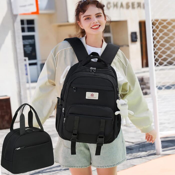 Чорний рюкзак для підлітка, дівчини, студентки: великий, 39.6 см (15.6 дюймів), антикрадійний, для школи, університету