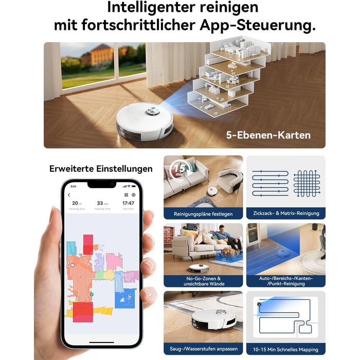 Робот-пилосос Proscenic Q20Plus з функцією миття, 10000Pa, 200 хвилин роботи, бездротова станція, 3-в-1 для прибирання шерсті тварин, килимів та твердих підлог (білий)