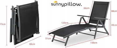 Шезлонг алюмінієвий сірий SunnyPillow