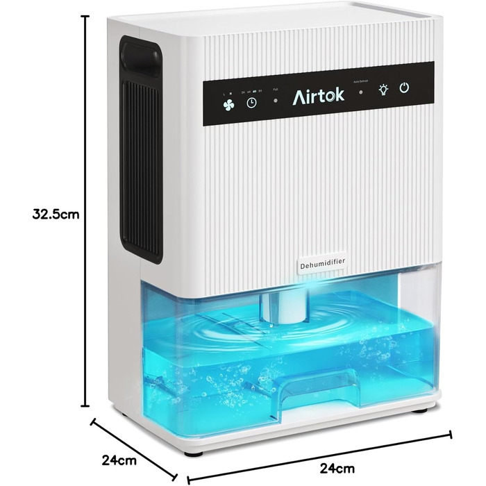 Електричний осушувач повітря Airtok 3000 мл, 35 м² для спальні, підвалу, з таймером, авторозморожуванням, 7 кольорів підсвічування