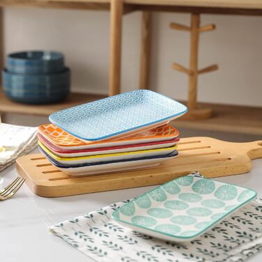 Набір салатників прямокутної форми з кераміки Selamica, 8 дюймів, набір з 4 шт. - для салатів, закусок, суші, фруктів. Різні кольори