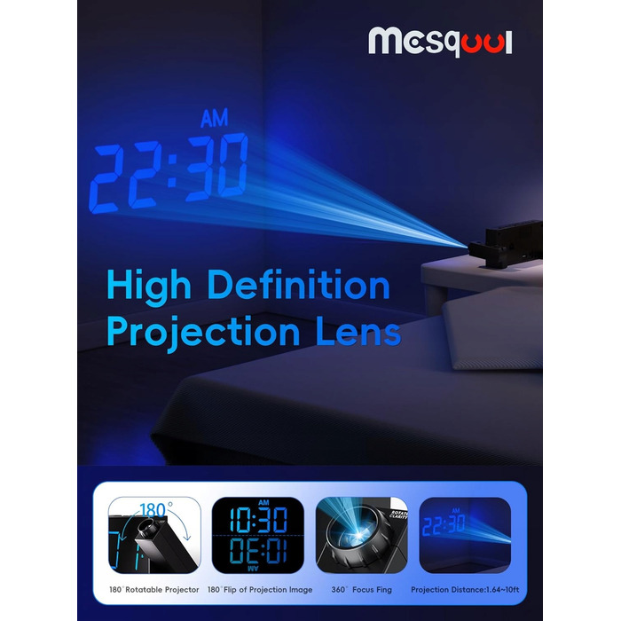 Цифровий будильник з проєктором та великим LED-дисплеєм, Mesqool
