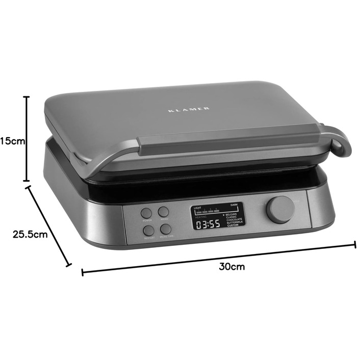 KLAMER Heart-Shaped Waffle Maker, Heart-Shaped Waffles, 5 Settings, High-Quality Non-Stick Coating, Easy Cleaning, 1,000W, Black