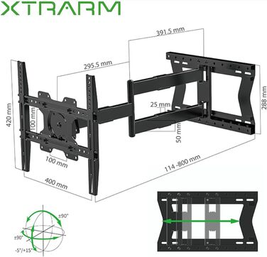 Кріплення для телевізора XTRARM TiTon Flex, 80 см, чорний, поворотний, нахильний, до 60 кг, VESA 400x400 мм