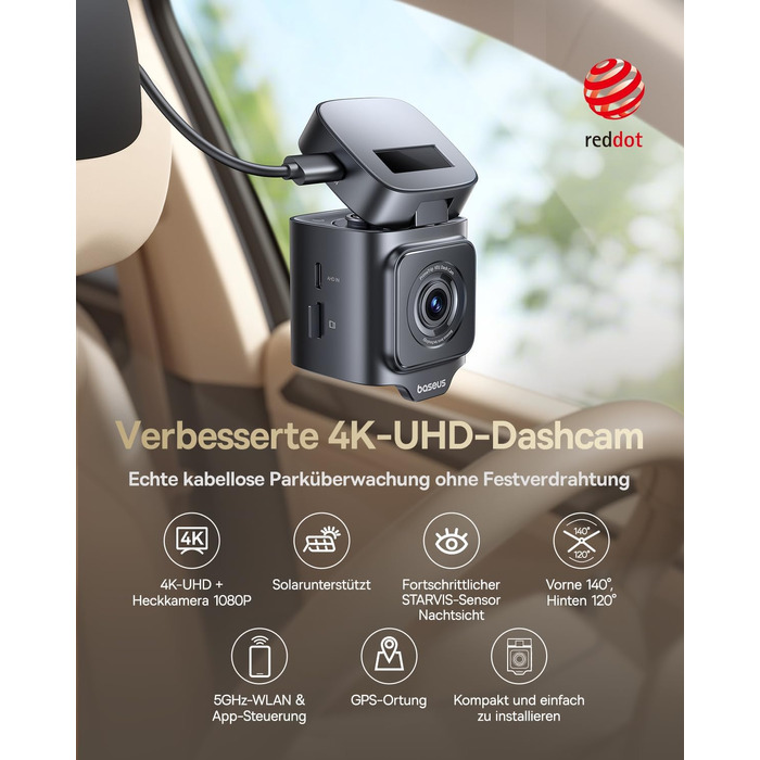 Автомобільний відеореєстратор Baseus VD1 Pro 4K/1080P з передньою та задньою камерами