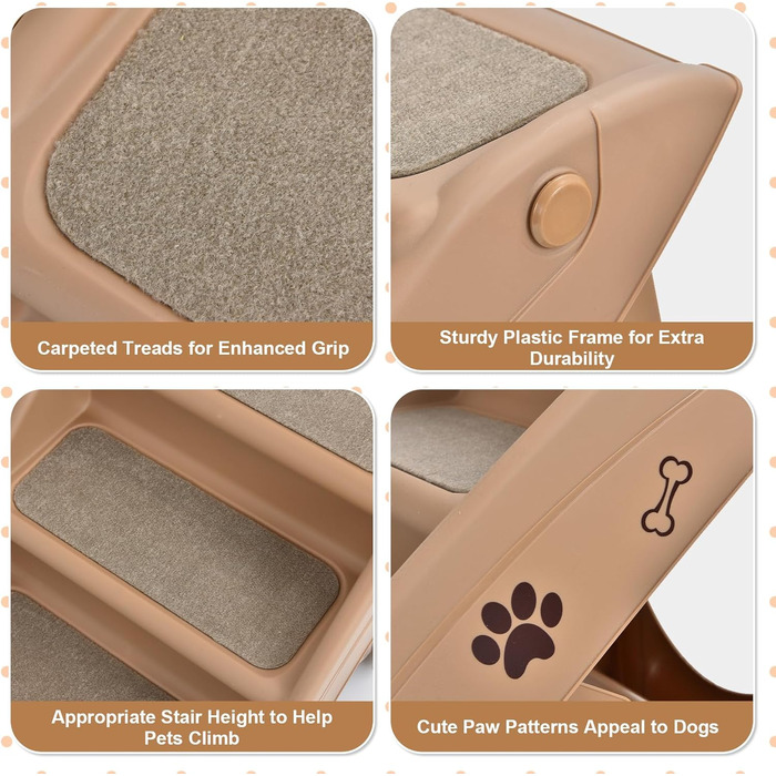 Сходинка для тварин SOARS: 4 сходинки, килимок з повсті, для котів та собак до 60 кг, антиковзаюча, для ліжка, авто, дивану (Коричневий)