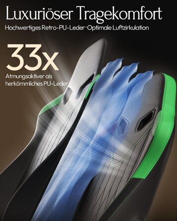 Ігрове крісло Dowinx з масажем, ергономічне, до 135 кг, зелене