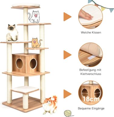 Кліматичний комплекс для котів GOPLUS Katzenbaum 175 см: 6 платформ, дерев'яна печера, ігровий комплекс, котячі меблі