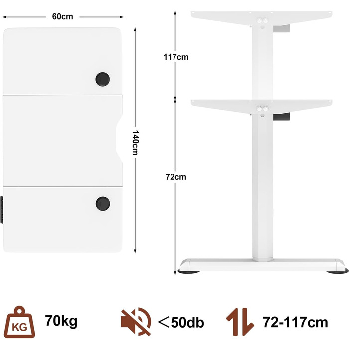 Devoko Height Adjustable Desk Electric 140×60cm With Monitor Stand, Electric Height Adjustable Desk with 2 Height Memory Control, Ergonomic Sit-Stand Desk (Vintage Brown)