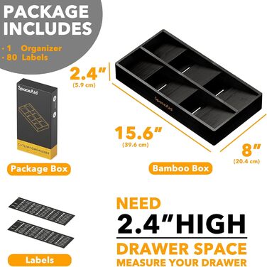 Органайзер для столових приборів SpaceAid з бамбука, 6 відділень, чорний - ложки, виделки, ножі, кухонне приладдя