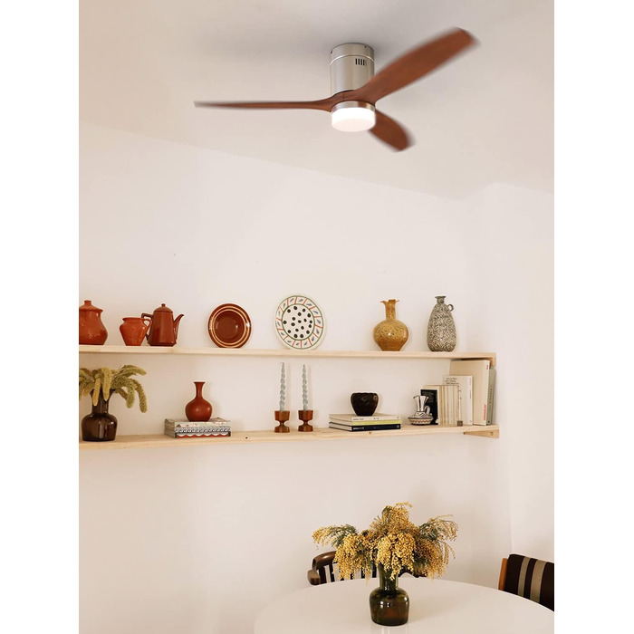 Вентилятор стельовий WINDCALM M/ з підсвічуванням, ABS, Нікель, з імітацією темного дерева, з Wi-Fi та пультом ДУ, тихий, 40W, Ø132cm, таймер (до 4 год), літній/зимовий режим, з підсвічуванням