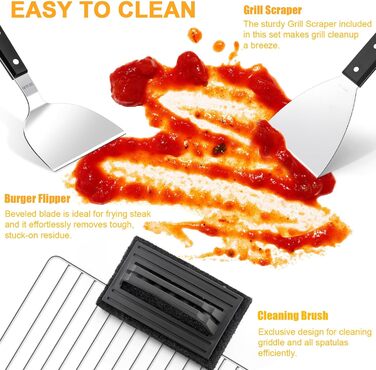 Набір аксесуарів для грилю Leonyo: 29 предметів, нержавіюча сталь 18/10, лопатки, скребки, кришки для поливання, прес для бургерів, аксесуари для хібачі для приготування на відкритому повітрі