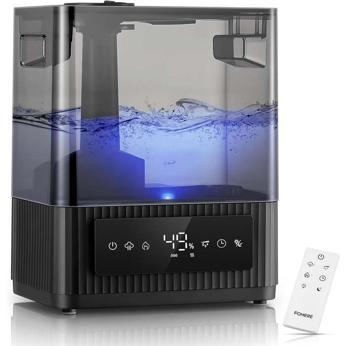 Зволожувач повітря FOHERE для спальні, 6 л, тихий, з теплим/холодним туманом, 60 годин роботи, дифузор для ефірних олій, режим сну, таймер 12 годин, нічник для дому, дитячої кімнати, рослин, немовлят та дітей