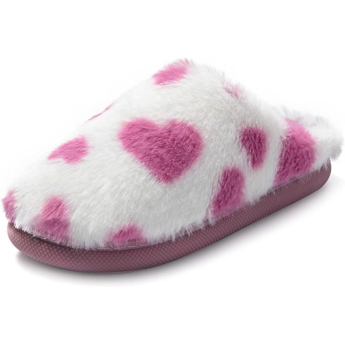 Тапочки жіночі JOMIX Winter Hausschuhe з сердечками, плюш, теплі, красиві пухнасті домашні тапочки, сліпони, для дому, 37 EU, фіолетові