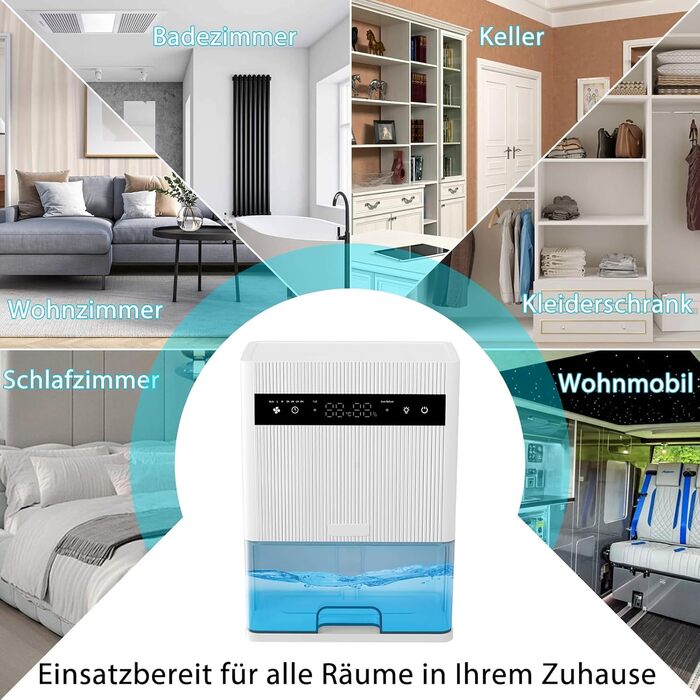Електричний осушувач повітря 3000 мл з LED-дисплеєм, тихий осушувач для дому, ідеальний для квартири, ванної кімнати, підвалу, з автоматичним вимкненням та кольоровою нічною підсвіткою