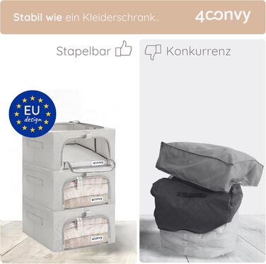 4CONVY Коробка для зберігання одягу з блискавкою та металевим каркасом - 3x24L, сіра, з вікнами (2 шт.) [2024, покращений матеріал]