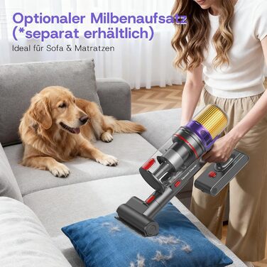 Бездротовий акумуляторний пилосос V16 600W з LED-дисплеєм та автоматичним режимом. Підходить для твердих підлог, килимів та видалення шерсті тварин.