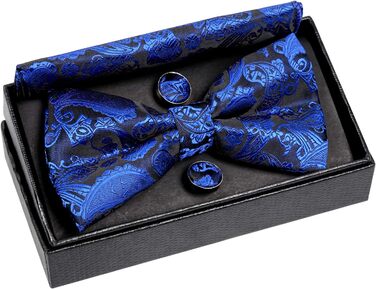 Набір аксесуарів для чоловіків Alizeal: краватка-метелик, кишеньковий хустинка та запонки, колір - кобальт
