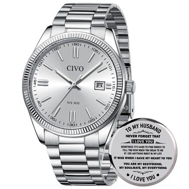 Чоловічий годинник CIVO з нержавіючої сталі: аналоговий бізнес-годинник з датою, що світиться, водонепроникний для роботи та відпочинку, стильний подарунок для чоловіків (сріблястий)