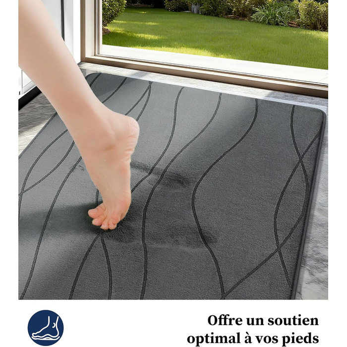 Килимок для ванної кімнати chakme з ефектом пам'яті (Memory Foam), нековзкий та вологопоглинаючий, темно-сірий, 43x61 см