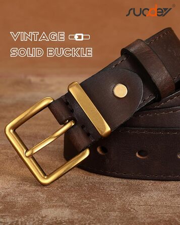 Жіночий шкіряний ремінь SUOSDEY вінтажний, для джинсів, штанів та суконь, золота/срібна пряжка, ширина 3.3 см (кава, 81-92 см)