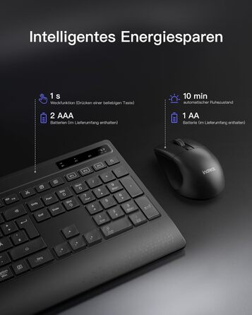 Inateck Бездротовий Комплект Клавіатури та Миші з Підсвічуванням, QWERTZ, з Підтримкою Bluetooth, з Підкладкою під Руку, для Mac, Windows, Laptop, PC, Smart TV, KB06006