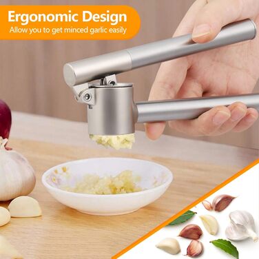 Прес для часнику з нержавіючої сталі - прес для часнику/подрібнювач часнику/прес для імбиру з міцною ручкою з нержавіючої сталі, практичний кухонний помічник та інструмент, 15.8×5 см