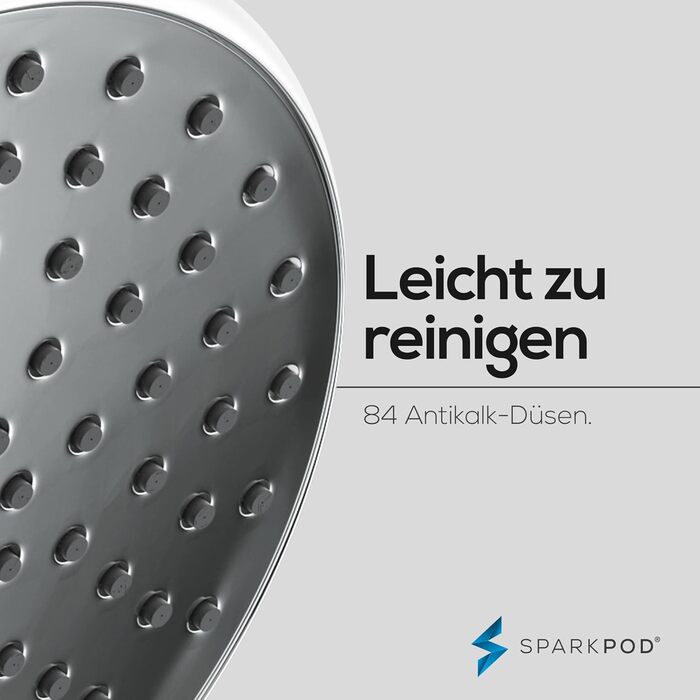 Душова лійка SparkPod з високим тиском, 15 см, XXL, з довгим шлангом, хром, розкішний дизайн, легке встановлення без інструментів
