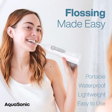 Aquasonic Aqua Flosser: професійний бездротовий ірigator для порожнини рота з 4 насадками, 3 режими, портативний (білий)