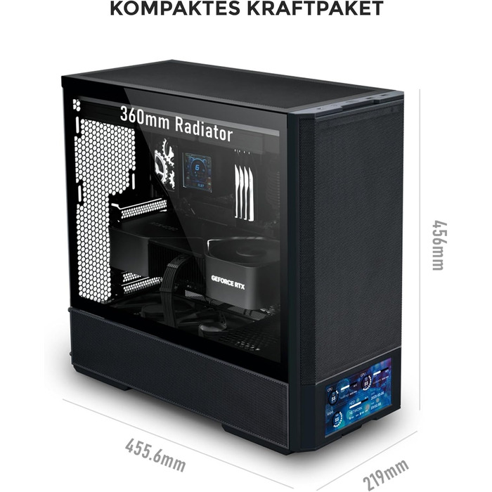 Ігровий корпус для ПК Lian Li LANCOOL 207 Digital ATX Midi Tower, чорний, з LCD-дисплеєм, підтримка відеокарт до 375 мм та радіаторів до 360 мм