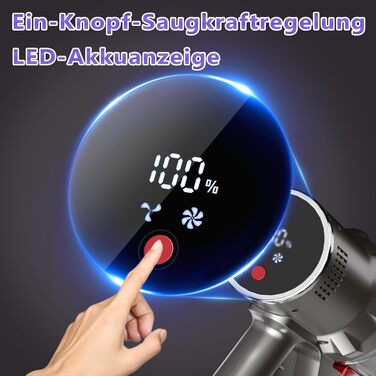 Бездротовий пилосос Hearten 4-в-1 з акумулятором, LED-дисплеєм та щіткою проти намотування, керуванням в один дотик, LED-підсвічуванням для шерсті тварин/килимів/твердих підлог, фіолетовий