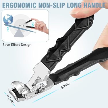 Кусачки для нігтів для літніх людей з товстими нігтями, кутовий наголовок, широкі кусачки для великих пальців ніг, широке захплення, кусачки для товстих пальців ніг, гострі кусачки для чоловіків/жінок (чорні кусачки для нігтів)