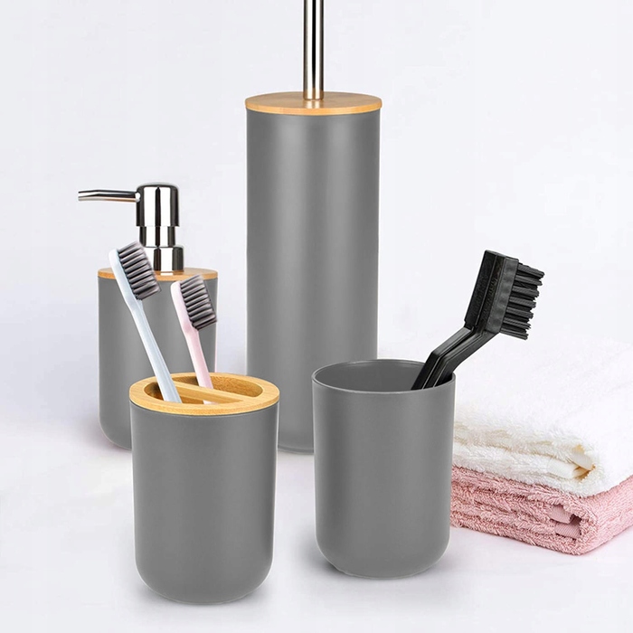 Набір аксесуарів для ванної кімнати 6в1: кошик, мильниця, тримач для паперу, сірий