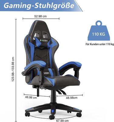 Геймерське крісло Racingreat Ergonomic: регульоване, з підголівником, PU-шкіра, для підлітків та дорослих, блакитне