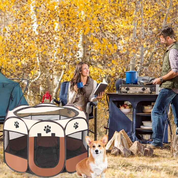 Вольєр для цуценят, вольєр для собак, вольєр для котів, клітка для кроликів, 114 x 114 x 58 см (Колір: Curry)