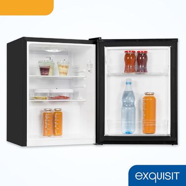 Exquisit KB560-V-091E: Міні-холодильник чорного кольору, 50 літрів, LED-підсвітка, регулювання температури, ширина 45 см