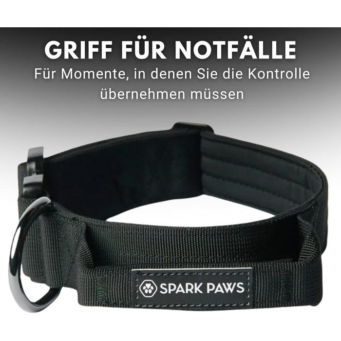 Spark Paws Tactical Dog Collar – Robust, Premium Quality, Thick and Durable for Large and Medium Dogs - M, 5cm (S: 16-25kg [5cm], Black)