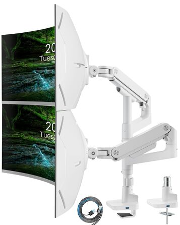 Кронштейн для двох моніторів ARES WING (17-49 дюймів) з USB, вертикальна установка один над одним, регулювання висоти, VESA 75/100, до 20 кг на плече, білий
