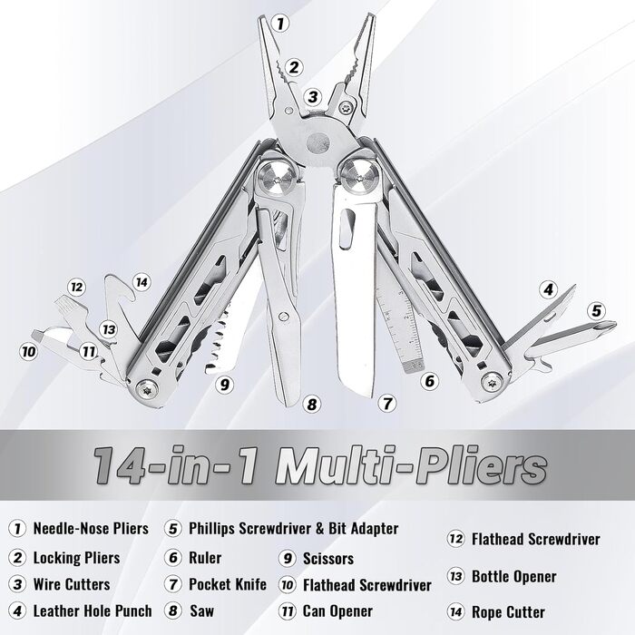 Мультитул з нержавіючої сталі 14-в-1, багатофункціональний інструмент, з ножем, лінійкою, пилкою, для кемпінгу, туризму, з чохлом, чорний